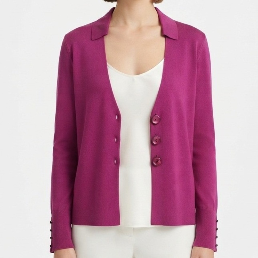 Talbots Cardigan Sweater Womens Medium Purple Ribbed Knit Collared Button Cuff